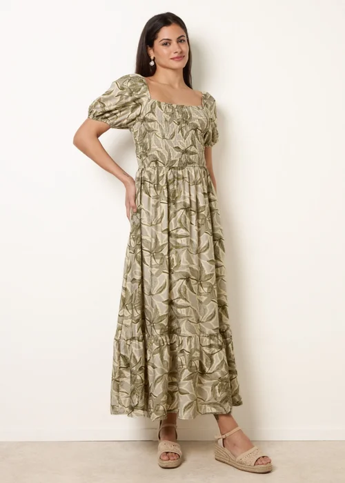 Blue Vanilla Green Large Floral Printed Square Neck Puff Sleeve Dress - M/L Image 1