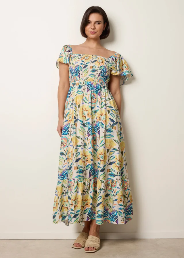 Blue Vanilla Multi Frill Sleeveless Tropical Floral Print Dress