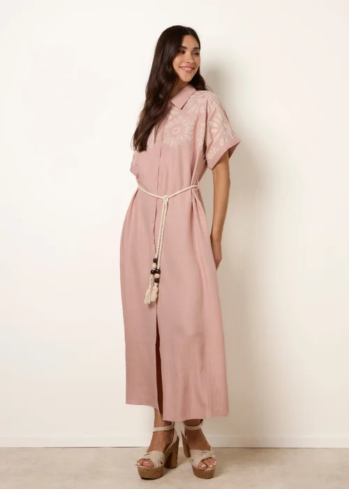 Blue Vanilla Pink Floral Cutwork Embroidery Dress - L Image 3