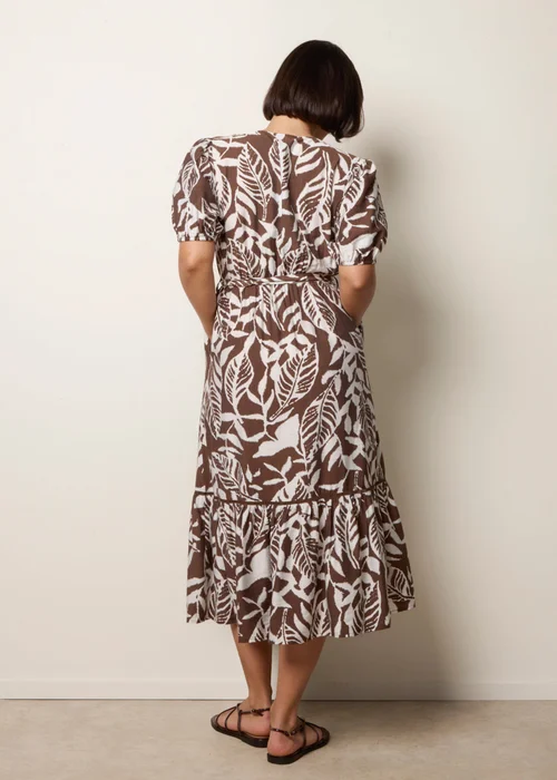 Blue Vanilla Brown Coconut Button Belted Midi Dress - L Image 4