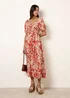 Blue Vanilla Orange Watercolour Floral Shirred Puff Sleeve Midi Dress - S Image 1
