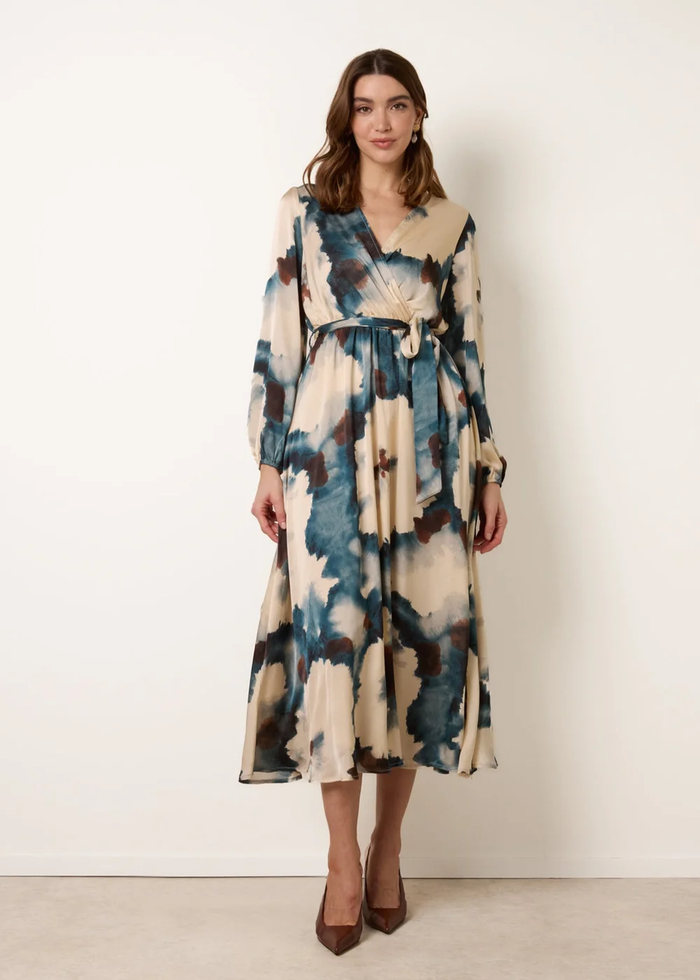 Blue Vanilla Blue Watercolour Wrap Dress With Tie Belt - XL Image 3