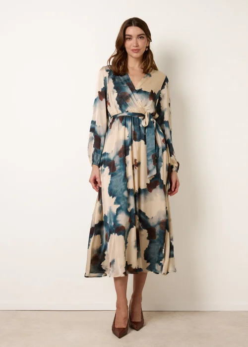 Blue Vanilla Blue Watercolour Wrap Dress With Tie Belt - XL Image 3