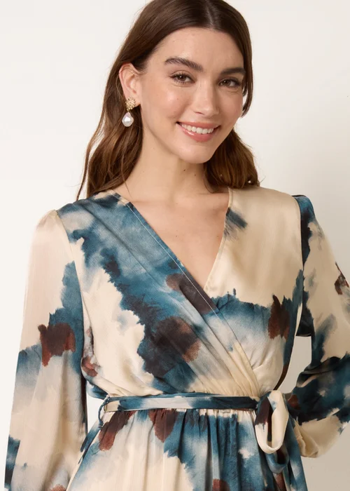 Blue Vanilla Blue Watercolour Wrap Dress With Tie Belt - XL Image 4