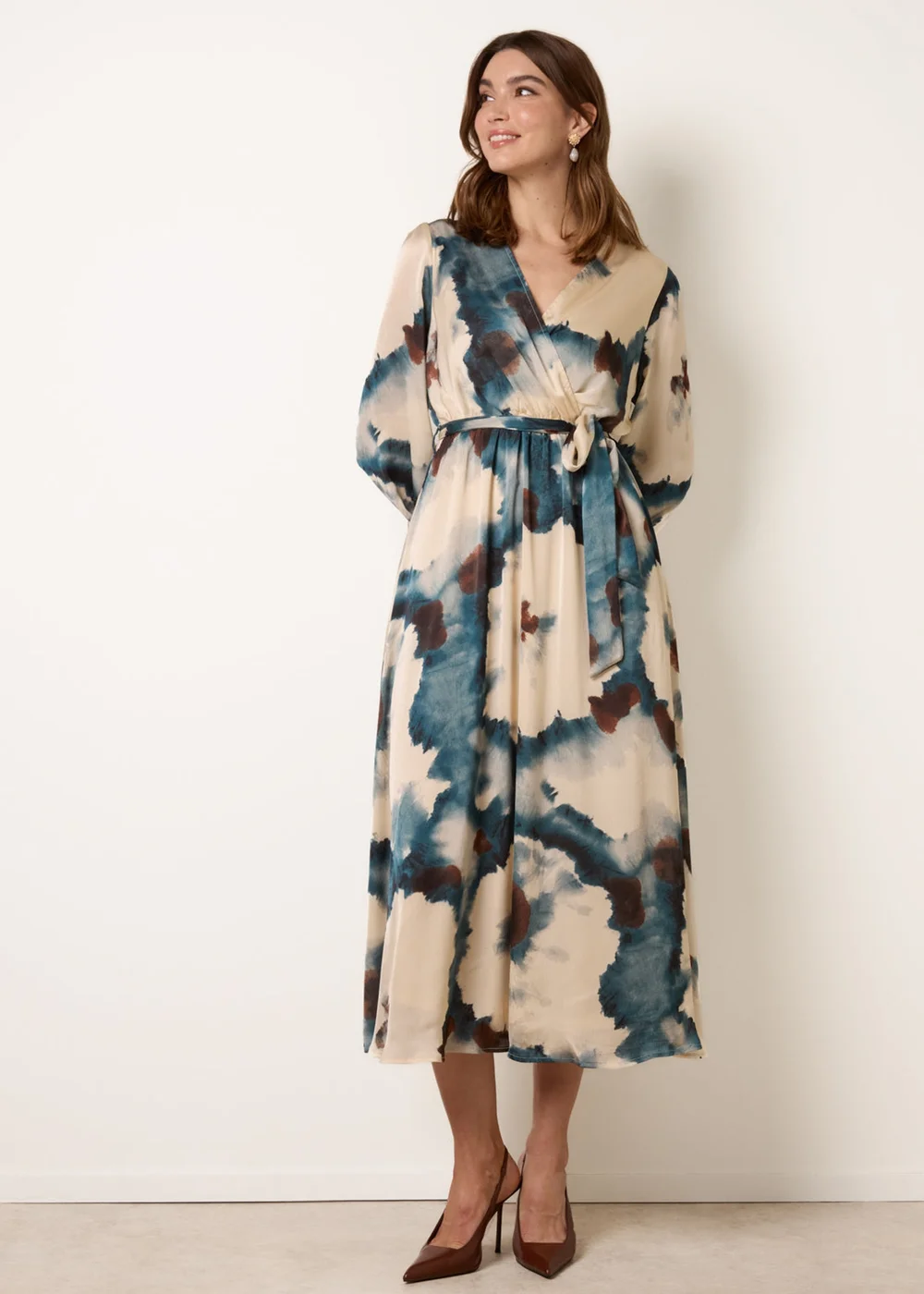 Blue Vanilla Blue Watercolour Wrap Dress With Tie Belt - XL Image 5