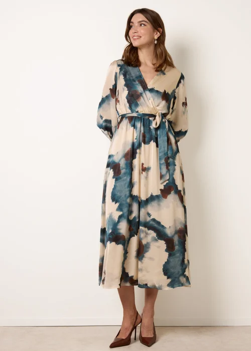 Blue Vanilla Blue Watercolour Wrap Dress With Tie Belt - XL Image 5