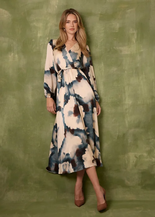 Blue Vanilla Blue Watercolour Wrap Dress With Tie Belt - XL Image 1