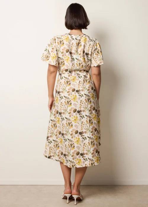 Blue Vanilla Beige Leaf Print Tie Waist Shirt Midi Dress - L/XL Image 4