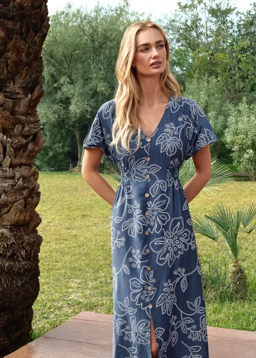 Blue Vanilla Blue Button Front Midi Dress - S Image 1