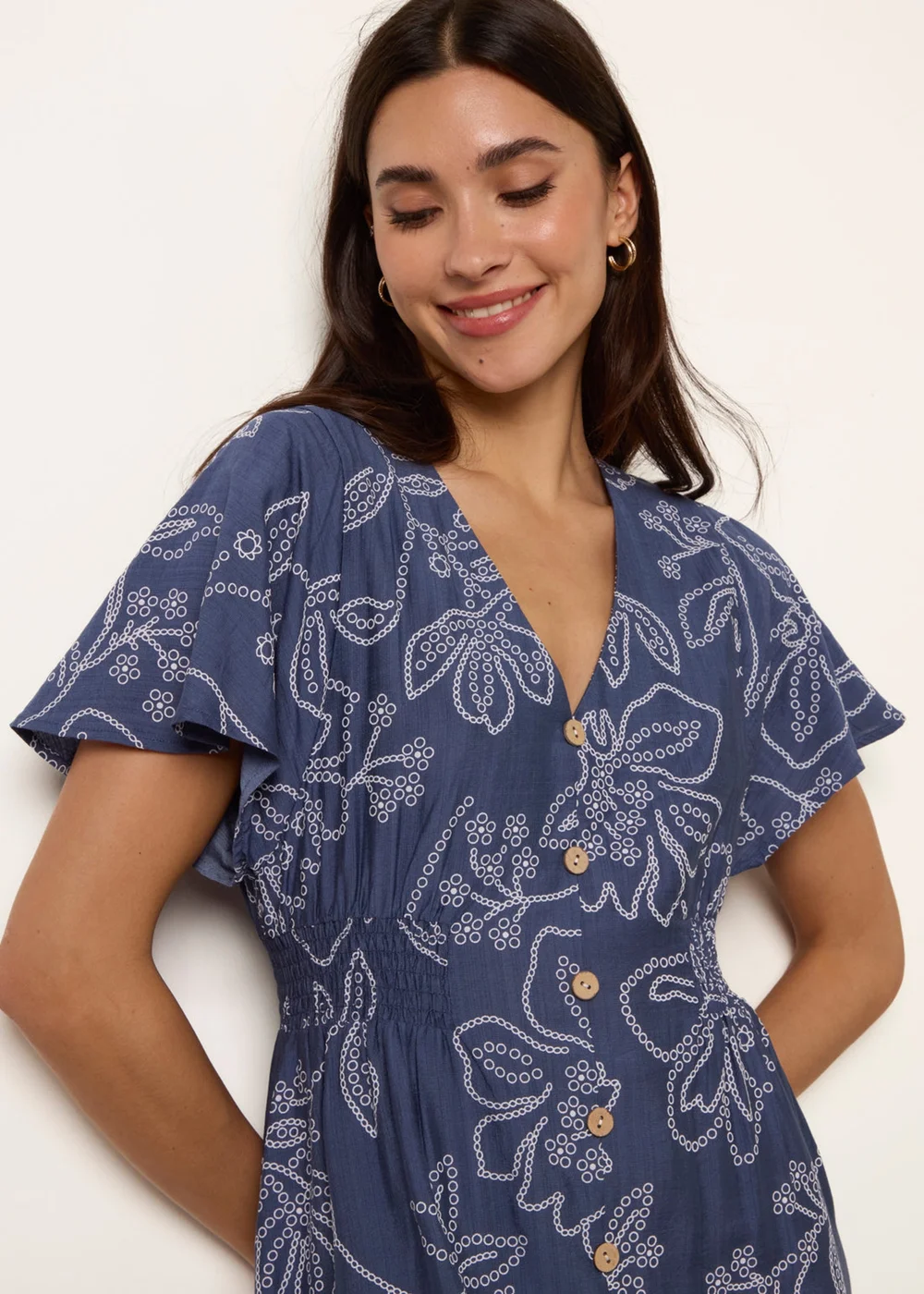 Blue Vanilla Blue Button Front Midi Dress - S Image 3