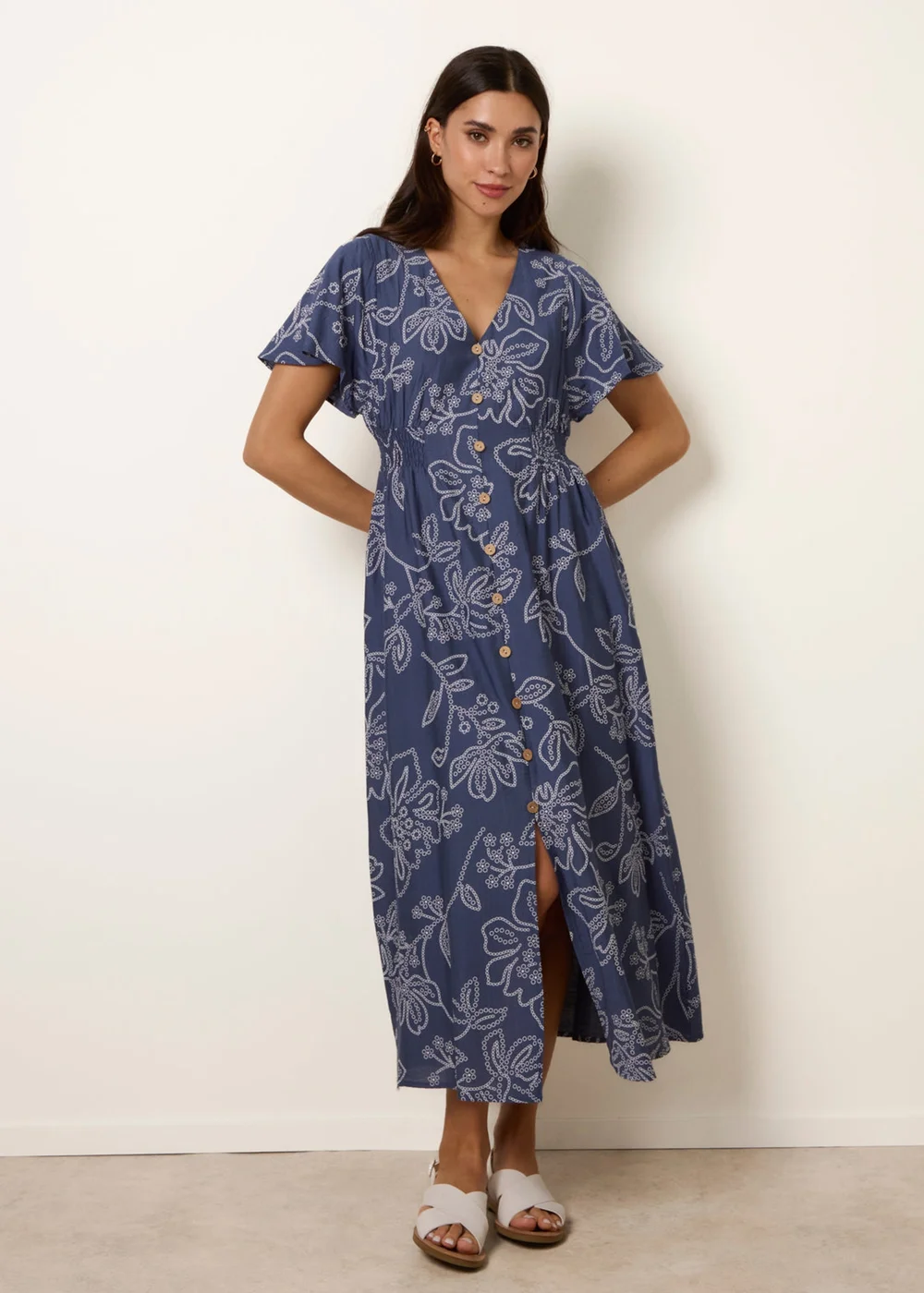 Blue Vanilla Blue Button Front Midi Dress - S Image 4