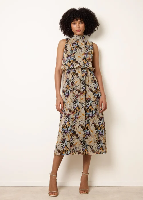 Blue Vanilla Black Watercolour Printed Sleeveless Midi Dress - S Image 3