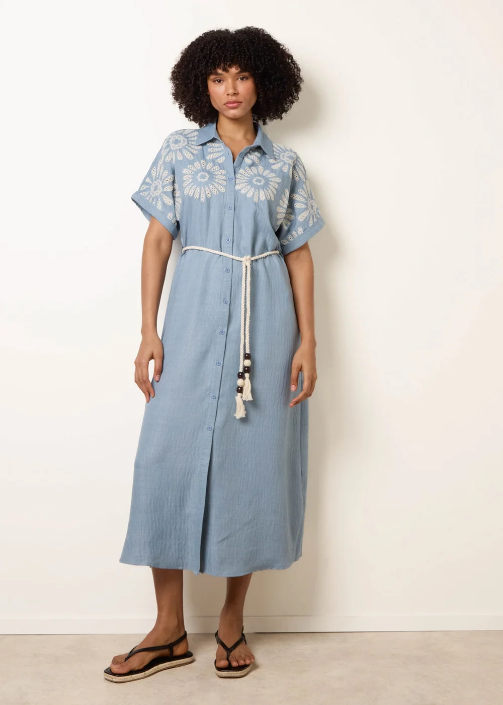 Blue Vanilla Blue Floral Cutwork Embroidery Dress - S Image 1
