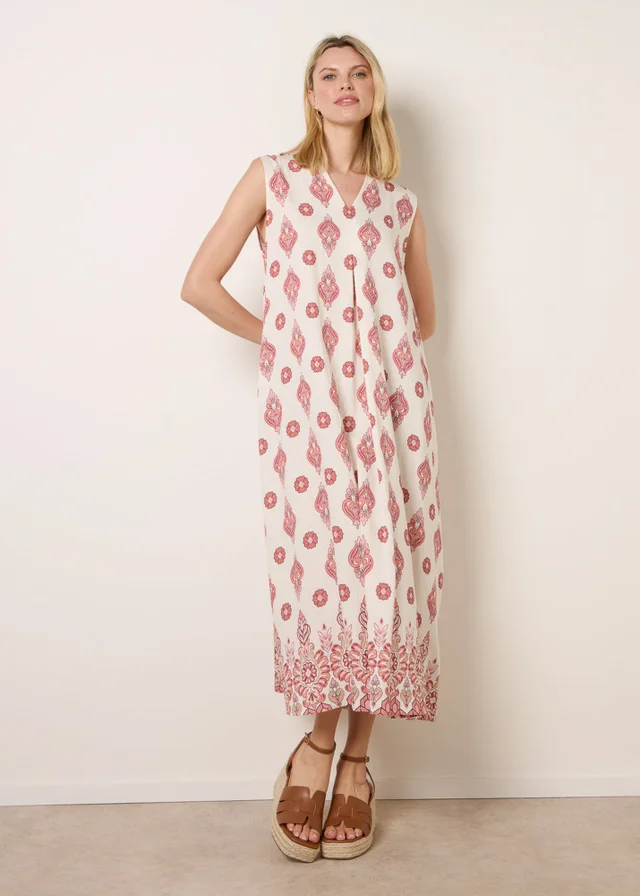 Blue Vanilla Burgundy Floral Print A Line Dress