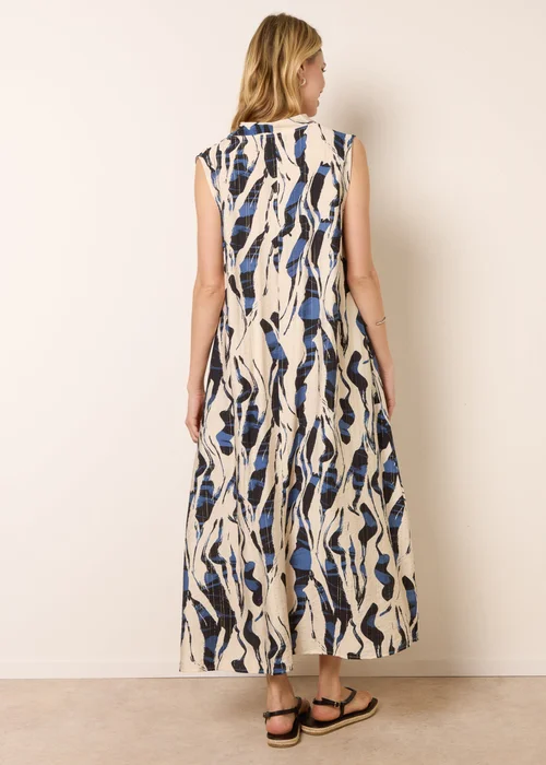 Blue Vanilla Blue Metallic Abstract Printed Collarless V Neck Dress - M/L Image 4