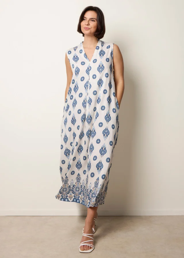 Blue Vanilla Navy Floral Print A Line Dress