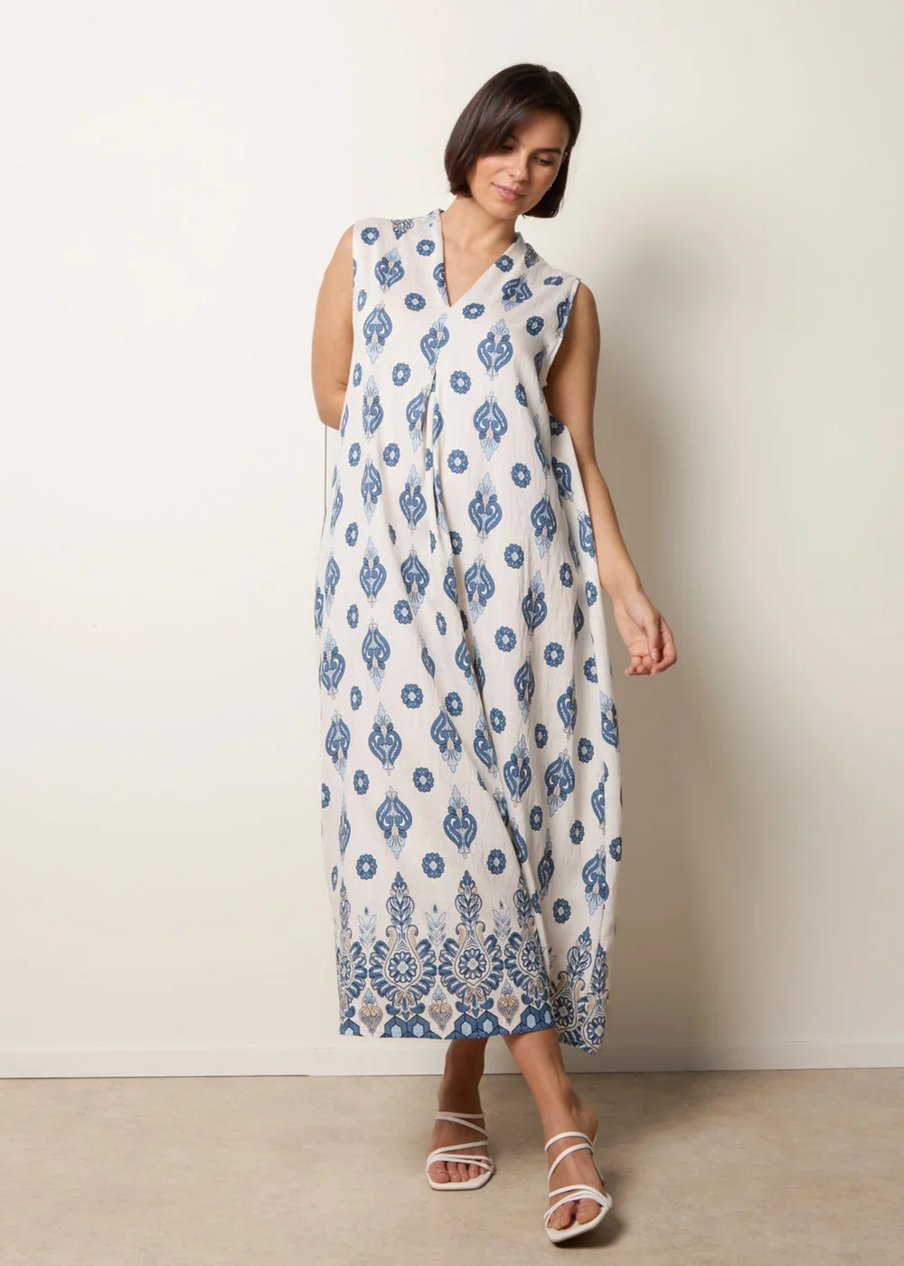 Blue Vanilla Navy Floral Print A Line Dress - M/L Image 3