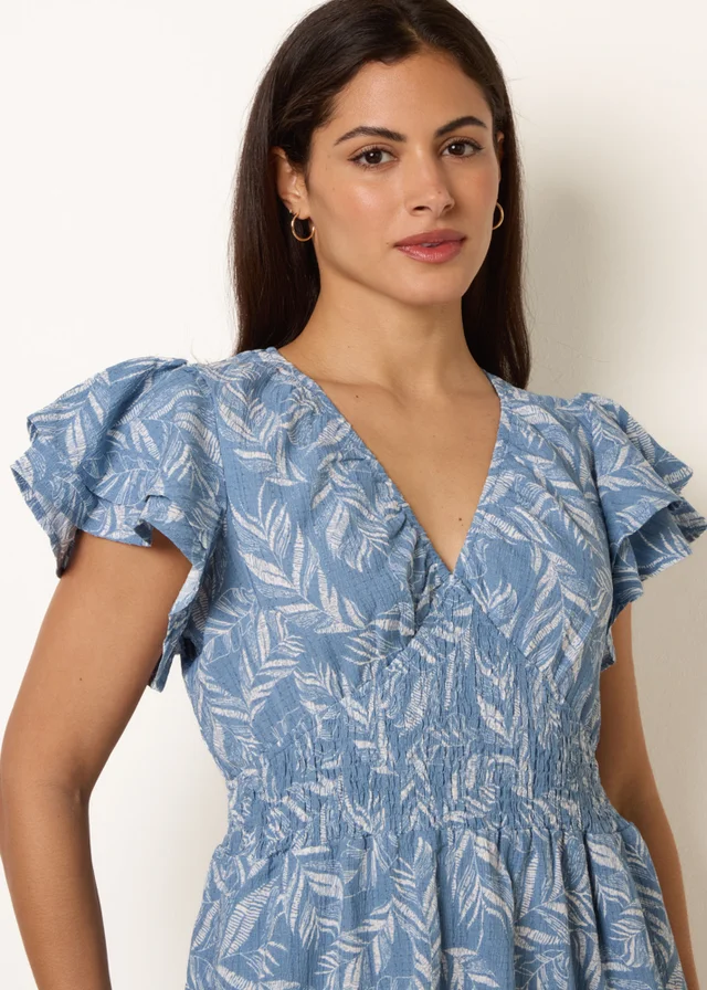 Blue Vanilla Blue V Neck Flutter Midi Dress