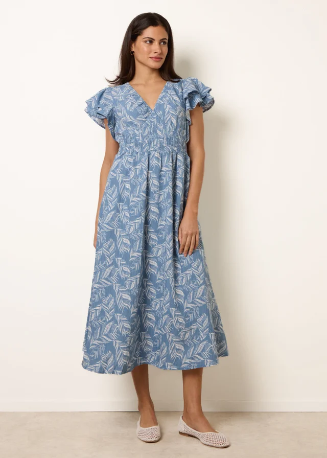 Blue Vanilla Blue V Neck Flutter Midi Dress