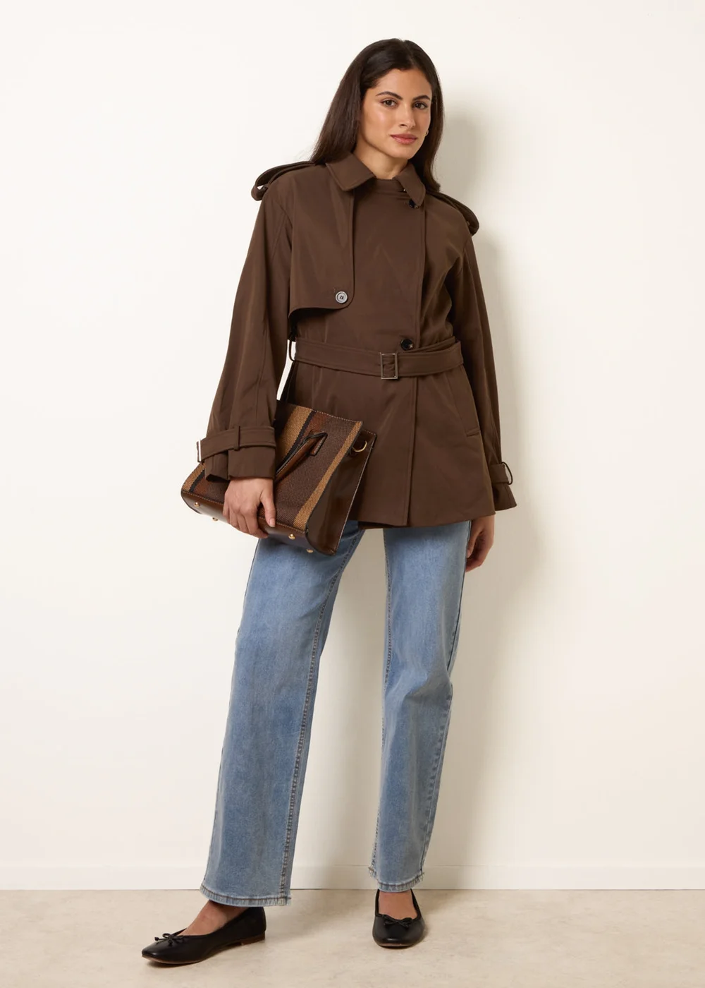 Blue Vanilla Brown Short Trench Coat - L Image 2