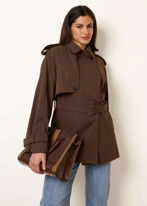 Blue Vanilla Brown Short Trench Coat - L Image 1