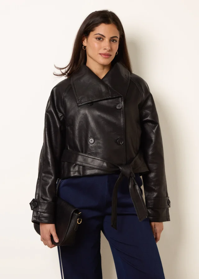 Blue Vanilla Black Double Breasted Leather Look Jacket