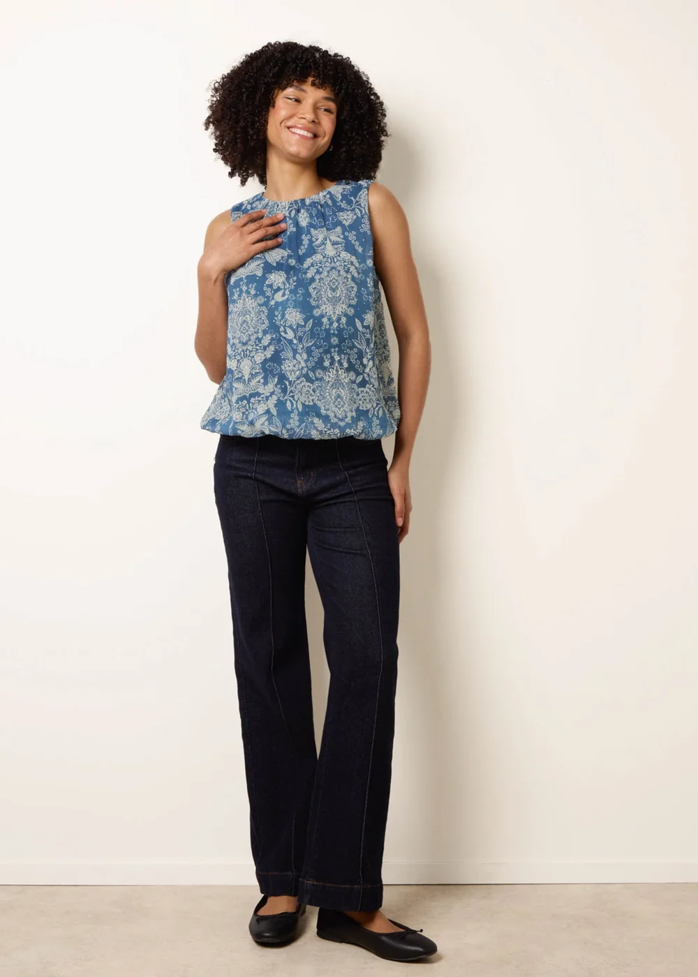Blue Vanilla Blue Paisley Rhinestone Detailed Bubble Hem Blouse - L Image 2