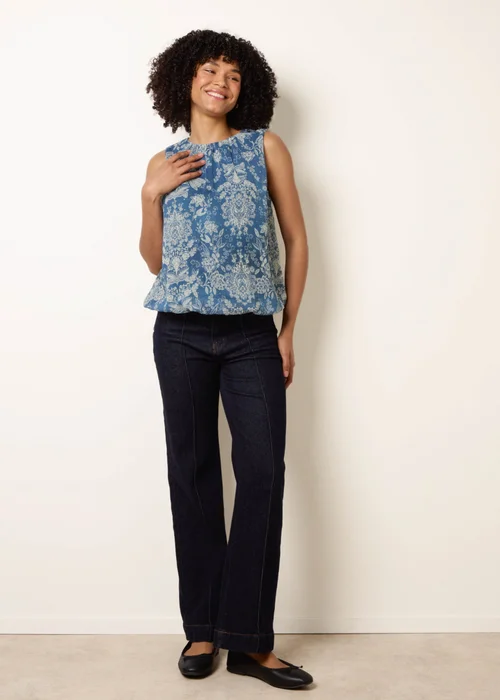 Blue Vanilla Blue Paisley Rhinestone Detailed Bubble Hem Blouse - L Image 2