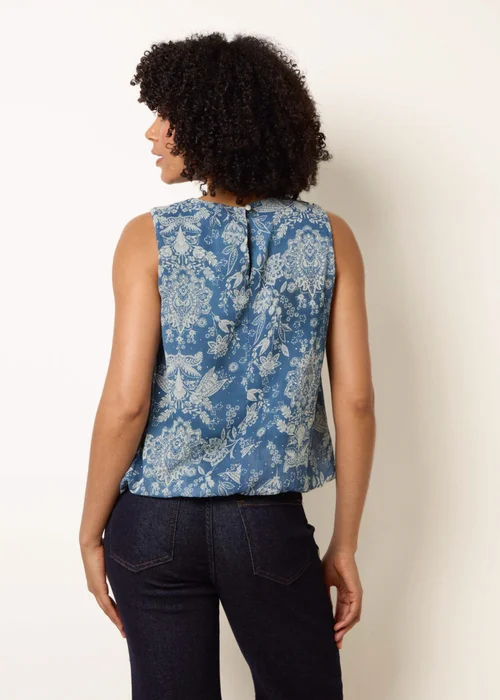 Blue Vanilla Blue Paisley Rhinestone Detailed Bubble Hem Blouse - L Image 4
