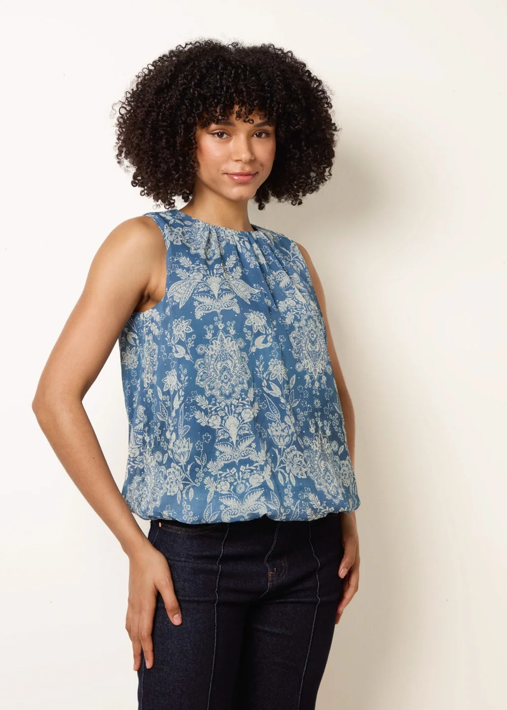 Blue Vanilla Blue Paisley Rhinestone Detailed Bubble Hem Blouse - L Image 1