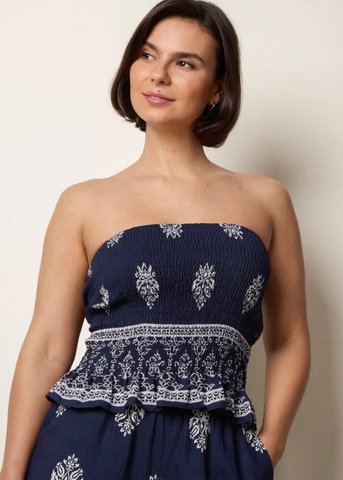 Blue Vanilla Navy Smocked Top & Wide-Leg Trouser Set - S/M Image 2