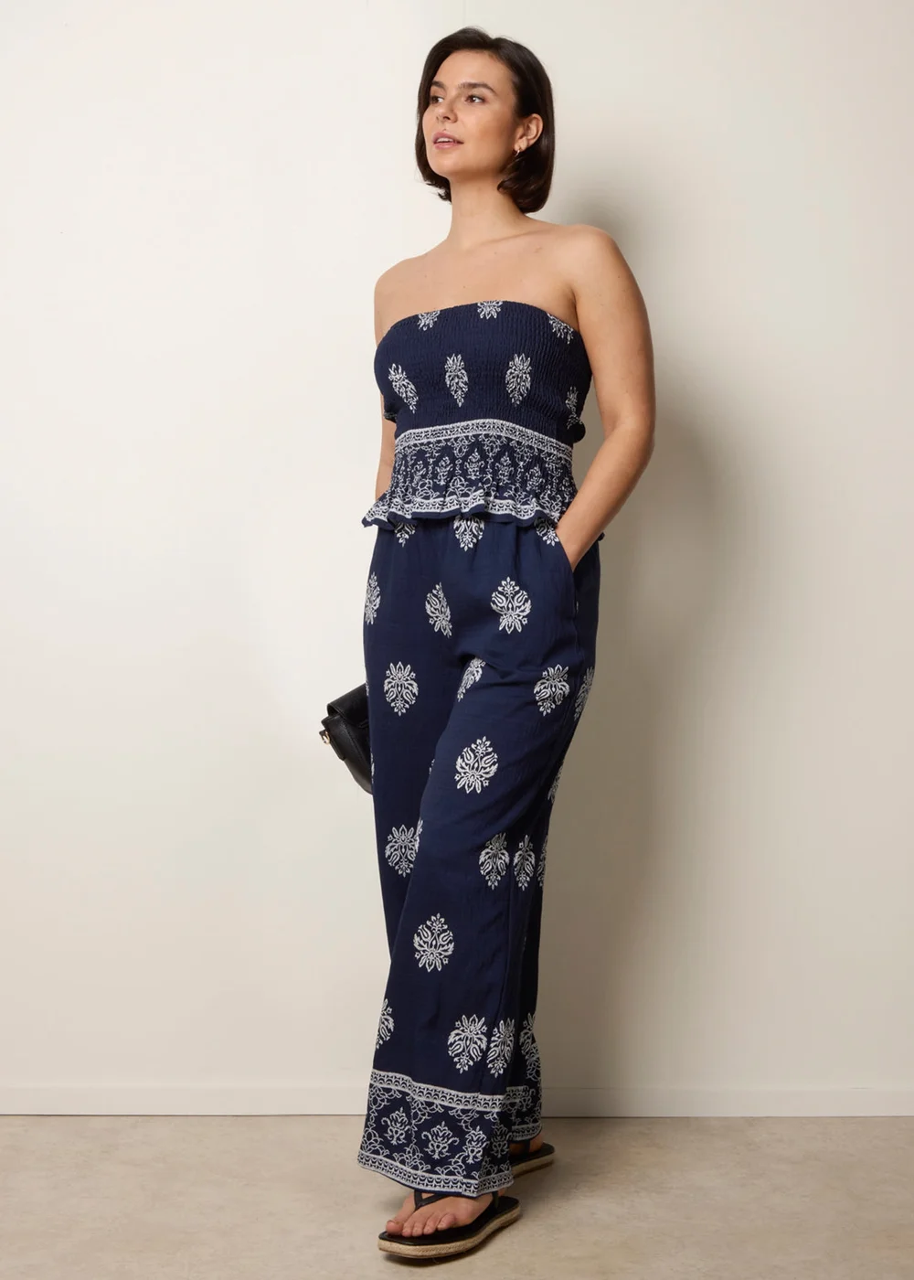 Blue Vanilla Navy Smocked Top & Wide-Leg Trouser Set - S/M Image 1