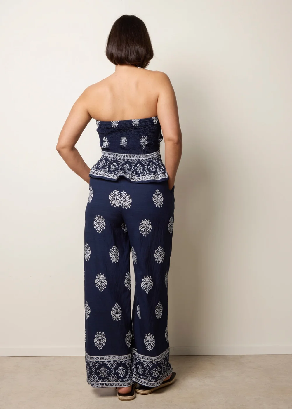 Blue Vanilla Navy Smocked Top & Wide-Leg Trouser Set - S/M Image 4