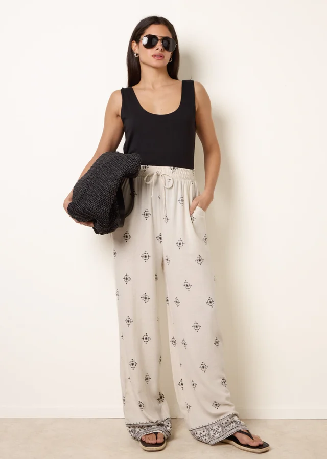 Blue Vanilla Stone Trousers With All Over Embroidery