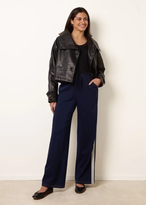 Blue Vanilla Navy Stripe Trousers With Elasticated Waist - XL Image 1