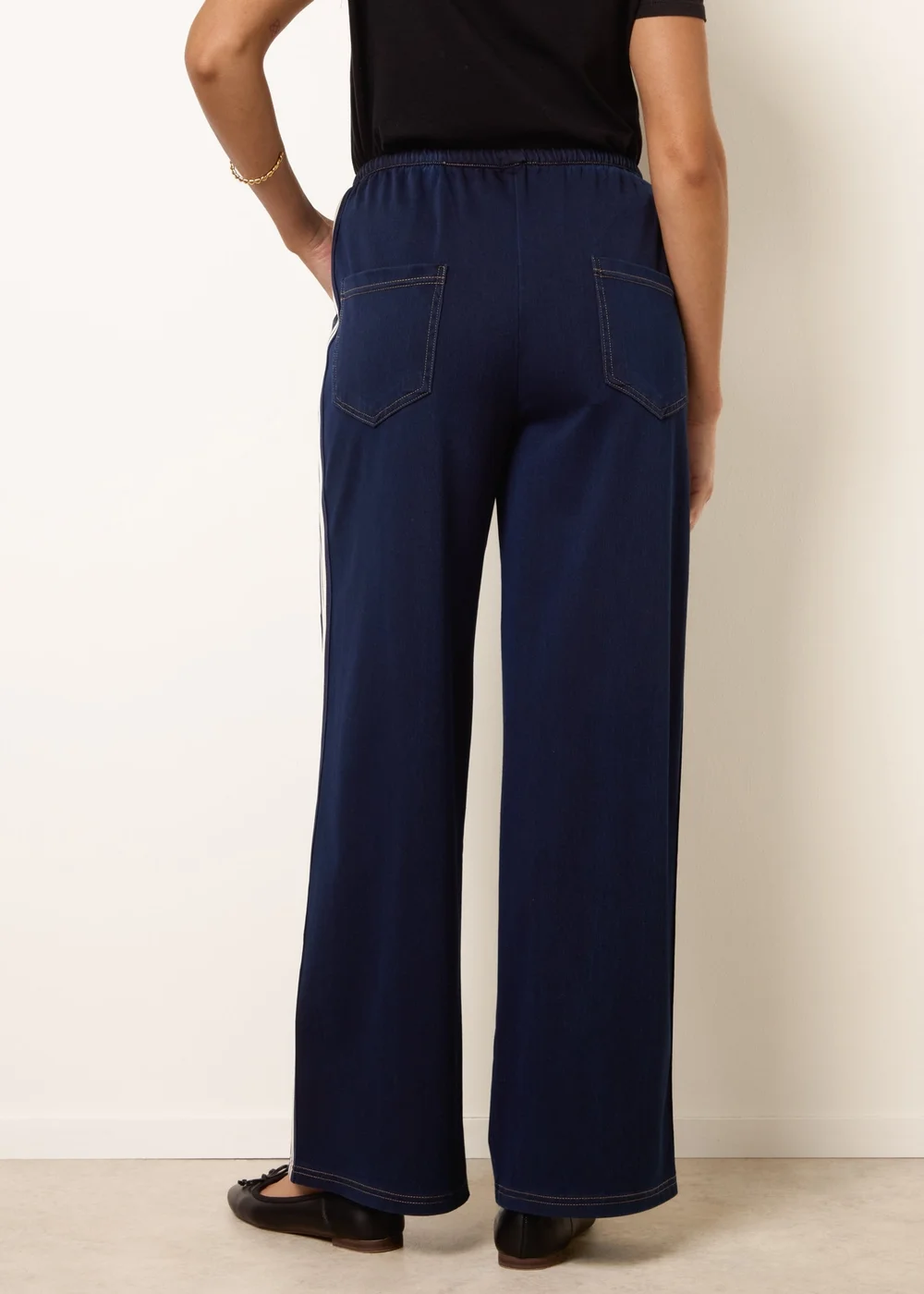 Blue Vanilla Navy Stripe Trousers With Elasticated Waist - XL Image 4