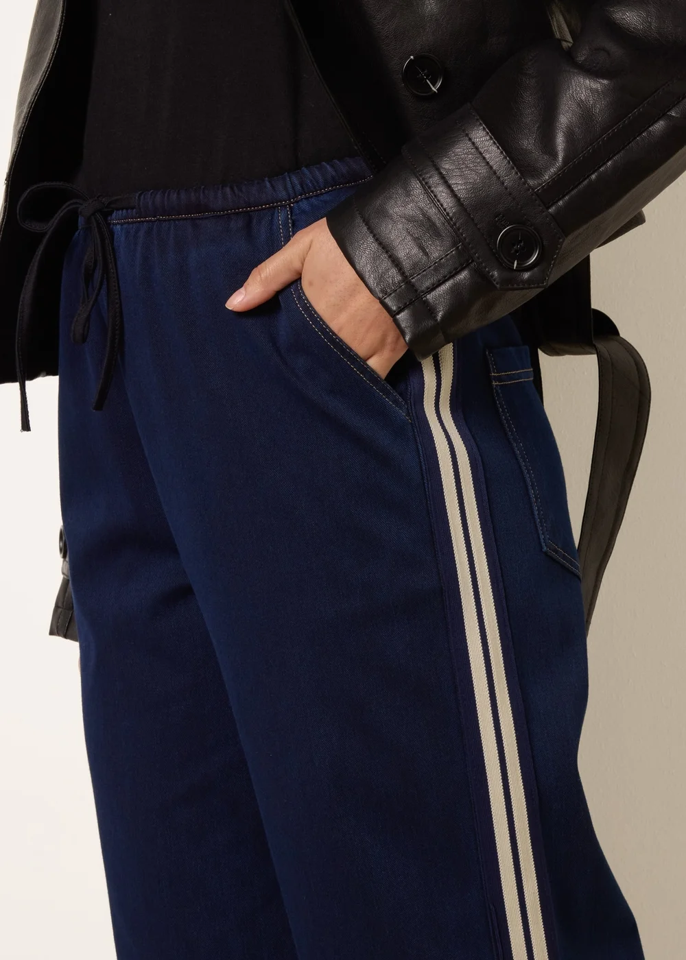 Blue Vanilla Navy Stripe Trousers With Elasticated Waist - XL Image 2