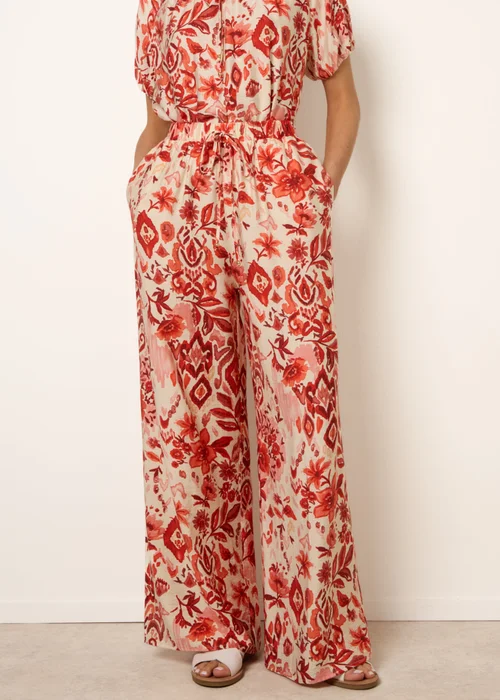 Blue Vanilla Orange Watercolour Floral Printed Wide Leg Trousers - S Image 2