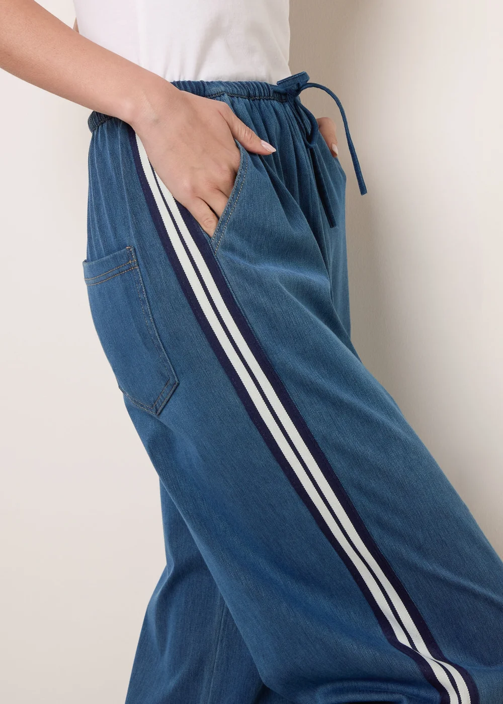 Blue Vanilla Blue Stripe Trousers With Elasticated Waist - M Image 3