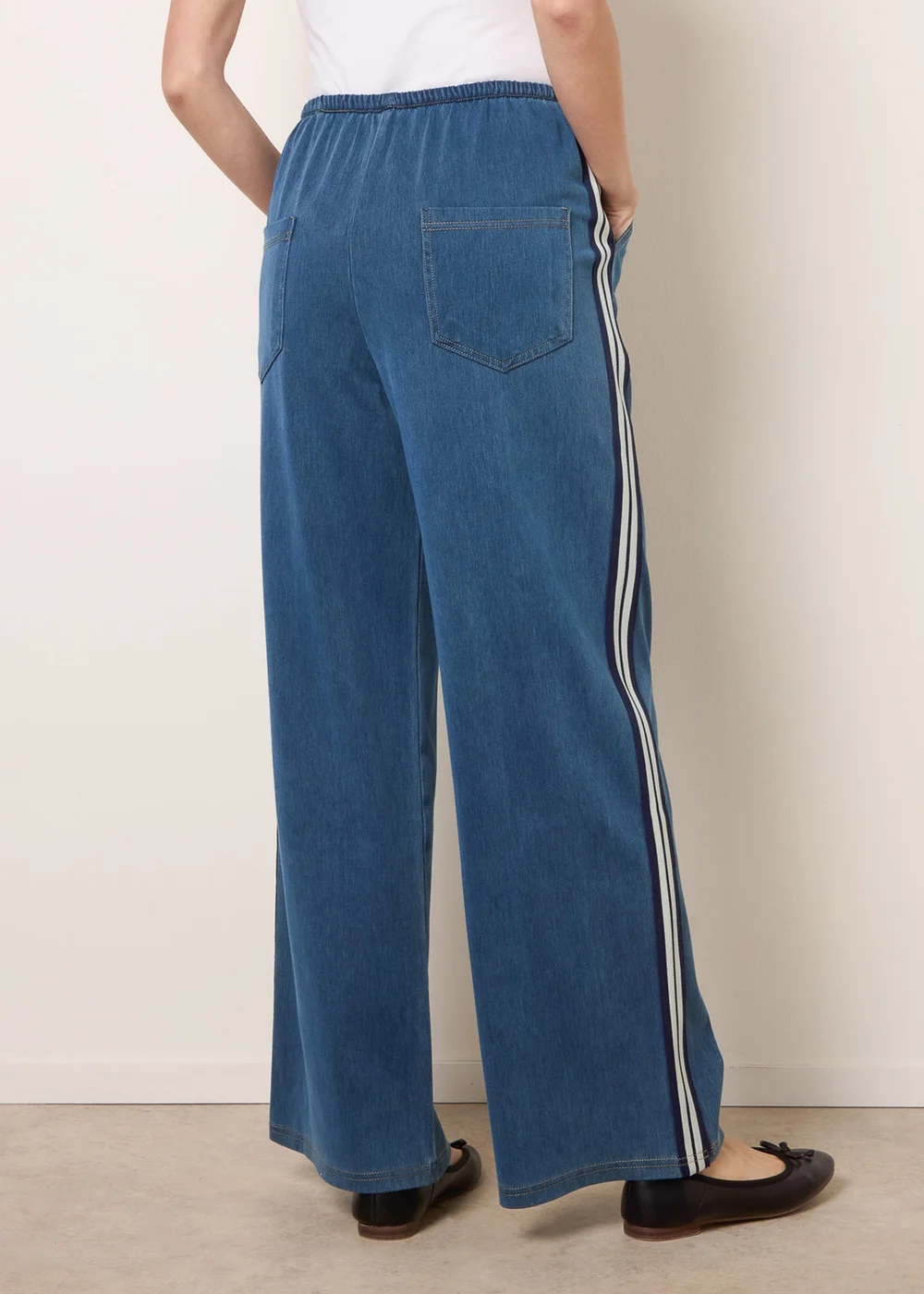 Blue Vanilla Blue Stripe Trousers With Elasticated Waist - M Image 5