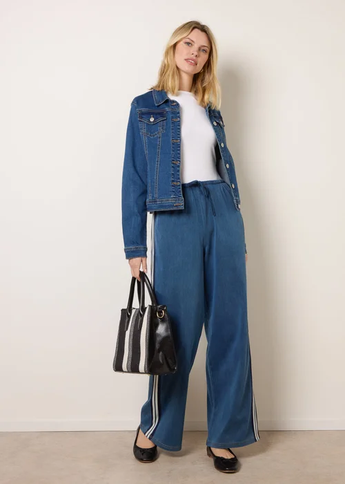 Blue Vanilla Blue Stripe Trousers With Elasticated Waist - M Image 2