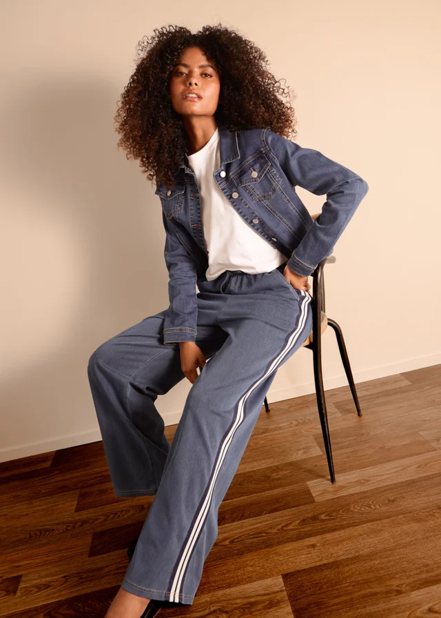 Blue Vanilla Blue Stripe Trousers With Elasticated Waist