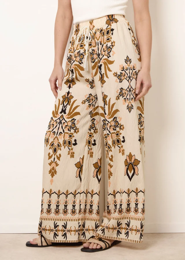 Blue Vanilla Brown Drawstring Waist Wide Leg Pants