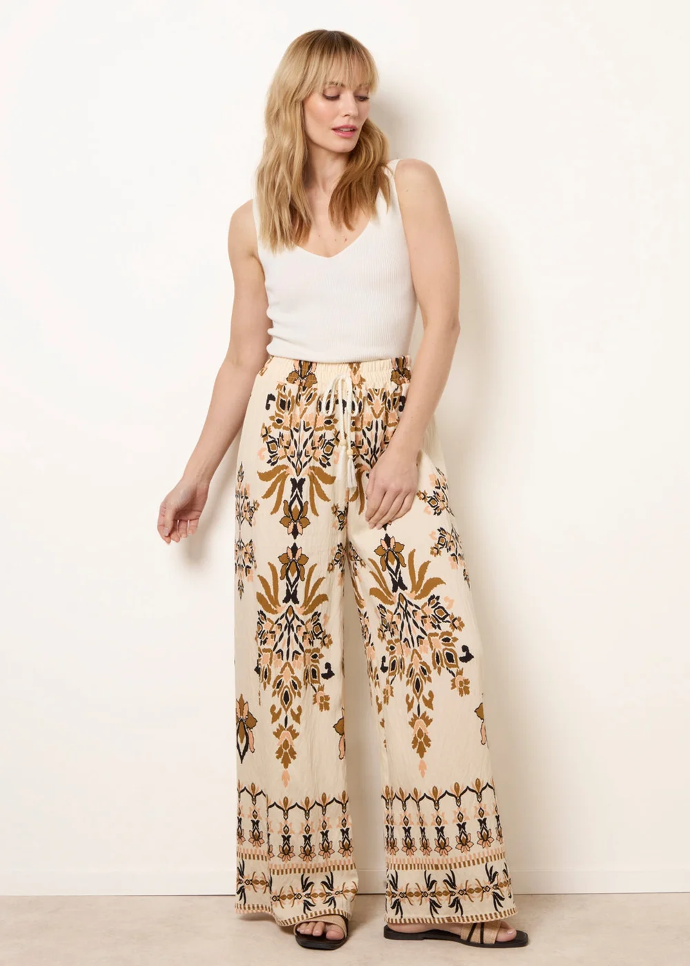 Blue Vanilla Brown Drawstring Waist Wide Leg Pants - S/M Image 1