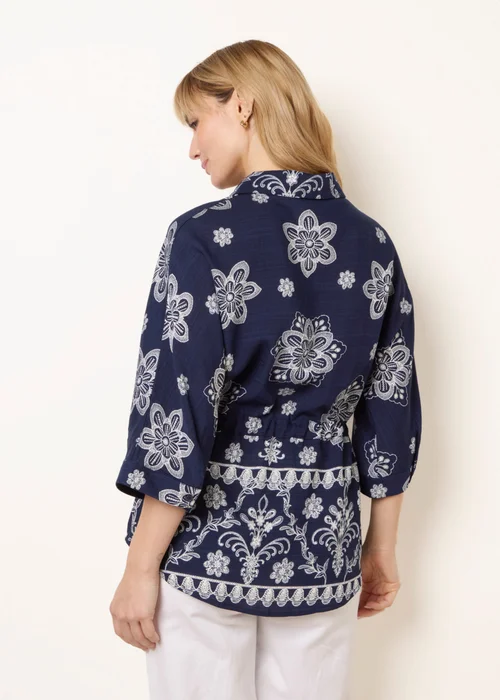 Blue Vanilla Navy Floral 3/4 Sleeve Tie Waist Shirt - S Image 4