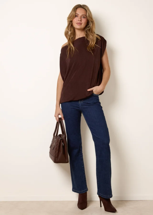 Blue Vanilla Brown Deep Band Slinky Oversize Tunic Top