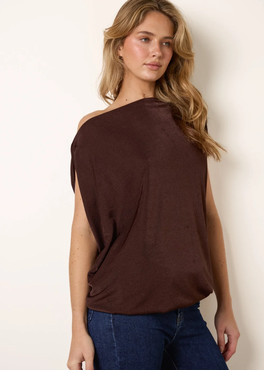 Blue Vanilla Brown Deep Band Slinky Oversize Tunic Top - S/M Image 3