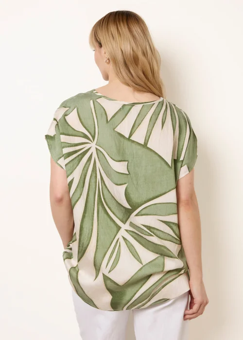 Blue Vanilla Khaki Large Floral Round Neck Top - S Image 4