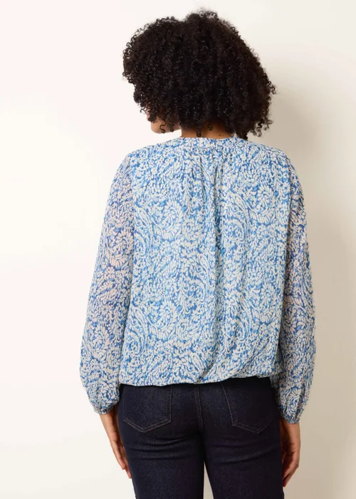 Blue Vanilla Blue Grandad Tie Neck Puff Hem Watercolour Blouse - S Image 4