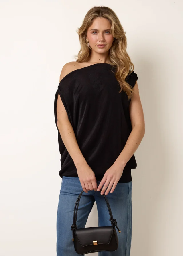 Blue Vanilla Black Deep Band Slinky Oversize Tunic Top